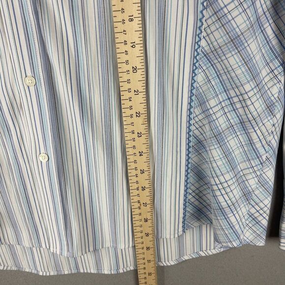 7 Diamonds Embroidered Shirt Mens XXL Blue Stripe Button Up Long Sleeve Stretch - Picture 9 of 16